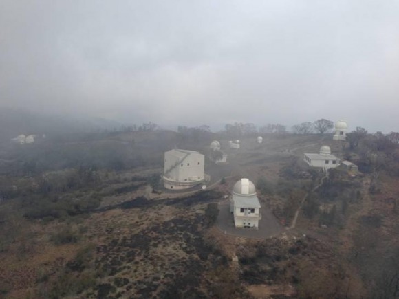 The Siding Springs Observatory after bush fires raged through the area. Photo by NSW Rural Fire Service. 