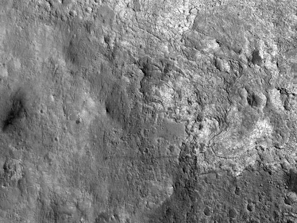 Tracks from the Curiosity rover were imaged by the HiRISE camera on the Mars Reconnaissance Orbiter on January 2, 2013. Credit: NASA/JPL/University of Arizona.
