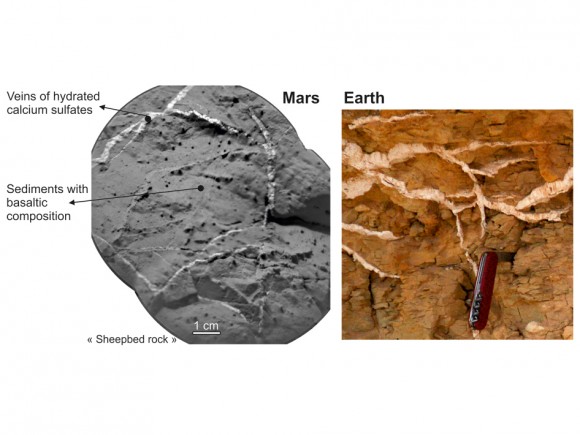 Veins in Rocks on Mars and Earth. Ccredit: NASA/JPL-Caltech/LANL/CNES/IRAP/LPGNantes/CNRS/LGLyon/Planet-Terre