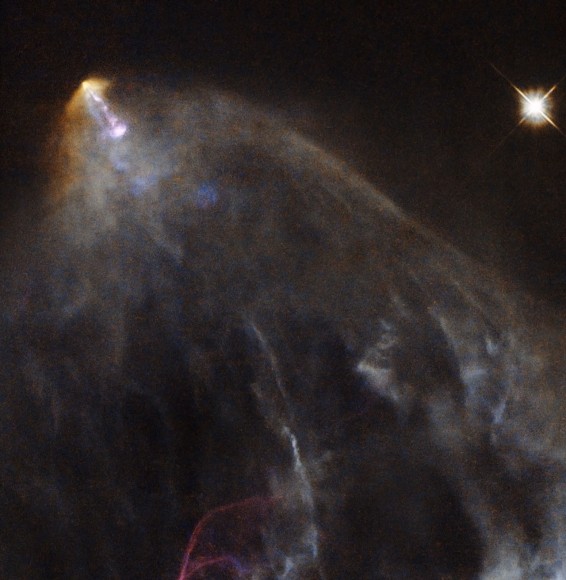A young star is spotted firing jets of material out into space (ESA/Hubble & NASA. Acknowledgement: Gilles Chapdelaine)