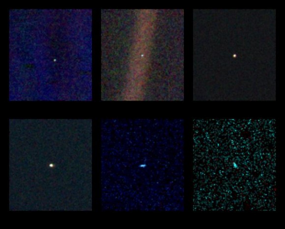 Venus, Earth, Jupiter, Saturn, Uranus and Neptune as seen by Voyager 1 on Valentine's Day in 1990