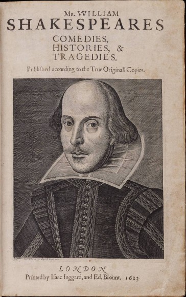 A portrait of William Shakespeare on the cover of the first Folio of his plays. Credit: Elizabethan Club of Yale University