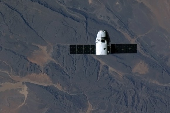 The Dragon approaches the ISS over sub-Saharan Africa. Credit: NASA/Chris Hadfield. 